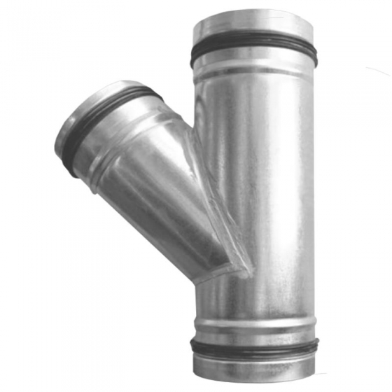 T-idom horganyzott acél NA  125/  125/  125 mm 45° gumitömítéssel