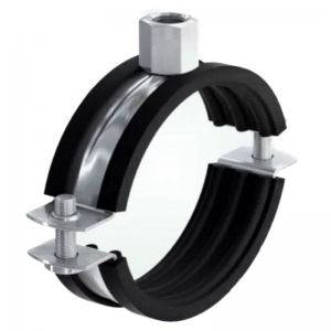 Csőbilincs  53 - 58 mm kétcsavaros, horganyzott acél, gumibetétes, M8/M10 csatlakozó menettel