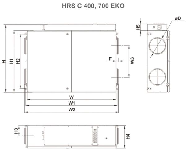 HRS C 400 W EKO hővisszanyerő - geometriai méretek 1