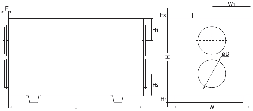 HRS H EKO hővisszanyerő - geometriai méretek 1