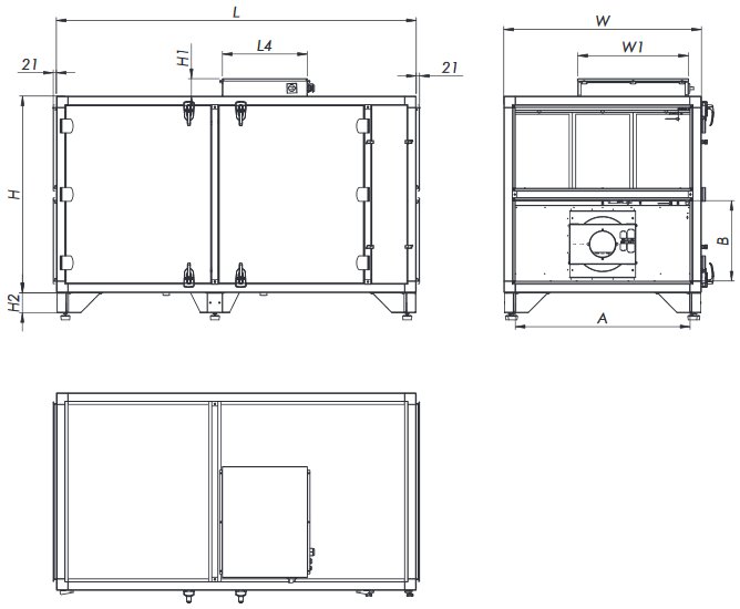 AmberAir Compact CXH hővisszanyerő - geometriai méretek 1