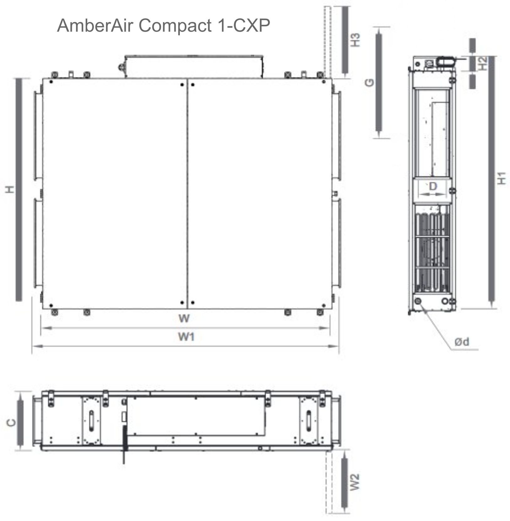 AmberAir Compact CXP hővisszanyerő - geometriai méretek 1