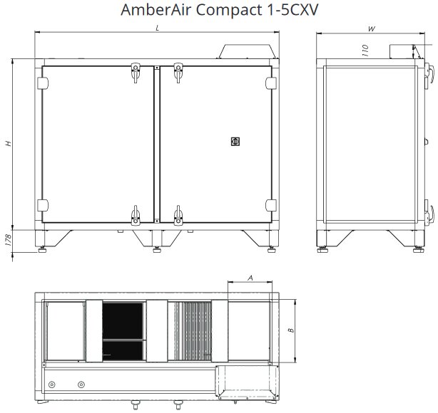 AmberAir Compact CXV hővisszanyerő - geometriai méretek 1