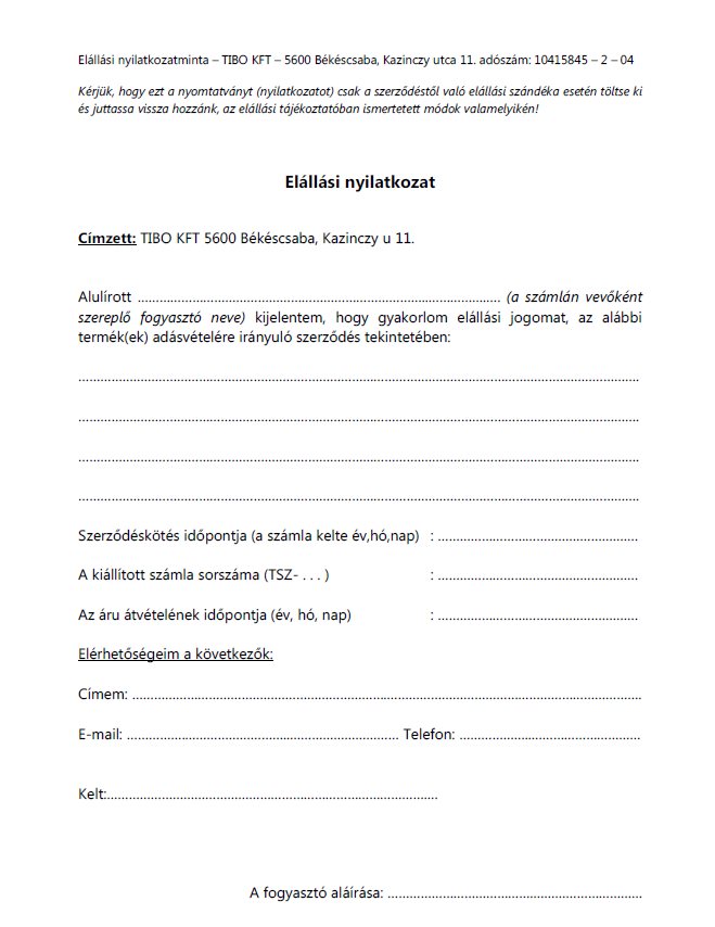 elállási nyilatkozatminta