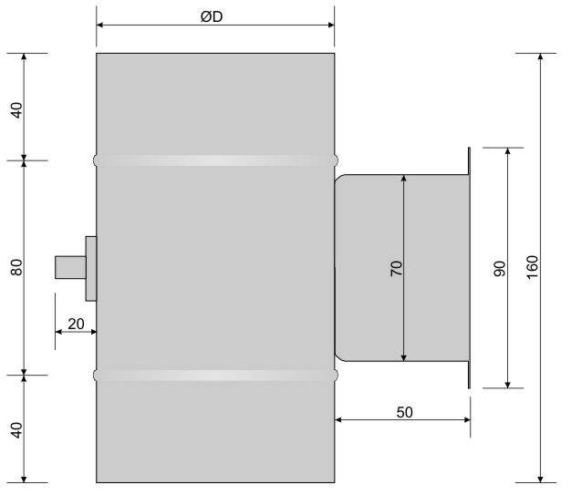 Pillangószelep fém karral - geometriai méretek