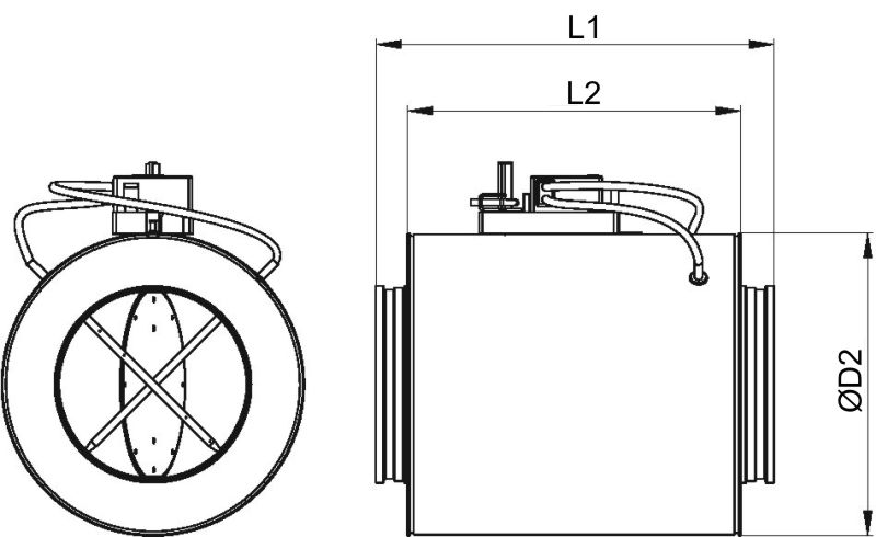 VAV-KCI motoros pillangószelep - geometriai méretek 1
