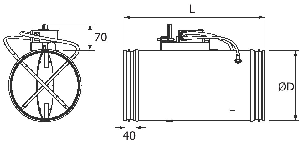 VAV-KC motoros pillangószelep - geometriai méretek 1