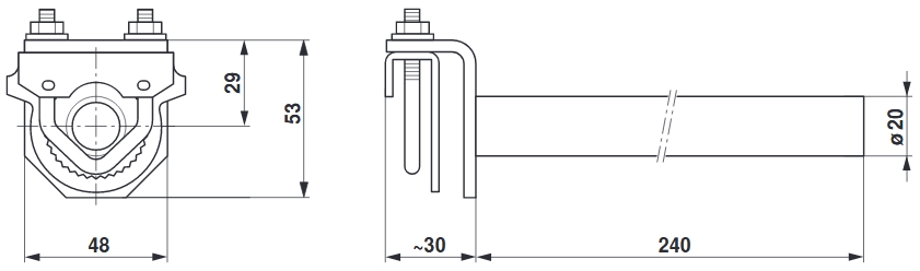 ZG-GMA tengelyrögzítő Belimo zsalumozfatókhoz - geometriai méretek