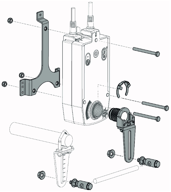 ZG-AFB tengelyrögzítő Belimo zsalumozfatókhoz - összeszerelési vázlat