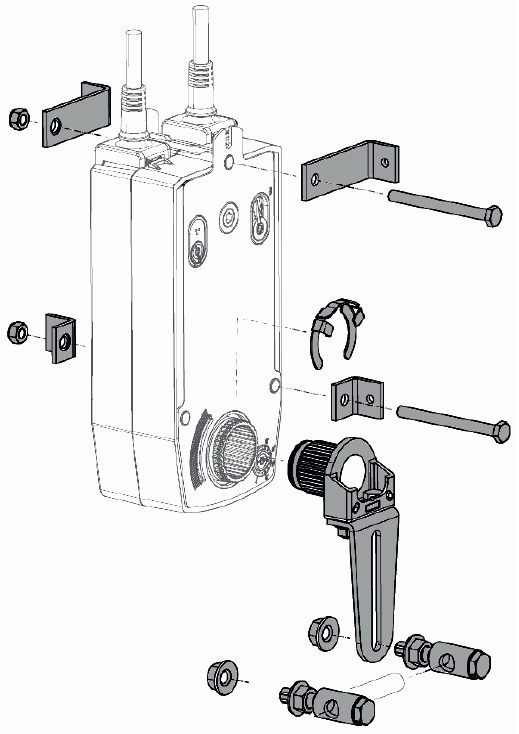 ZG-AFB tengelyrögzítő Belimo zsalumozfatókhoz - összeszerelési vázlat