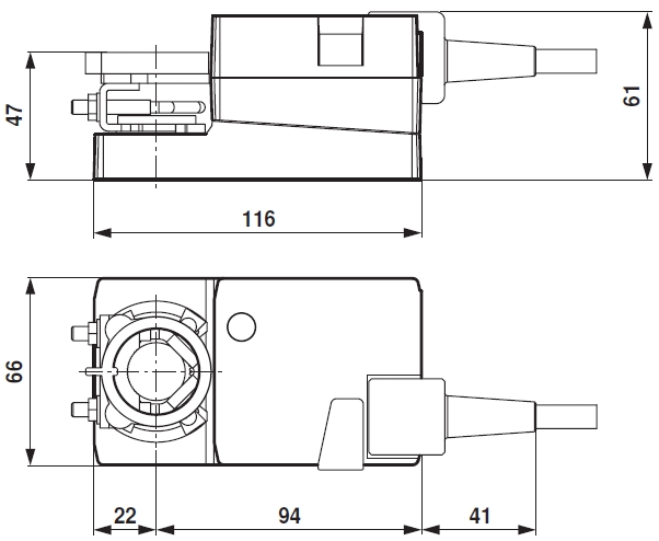 LMQ24A Belimo zsalumozgató motor - geometriai méretek