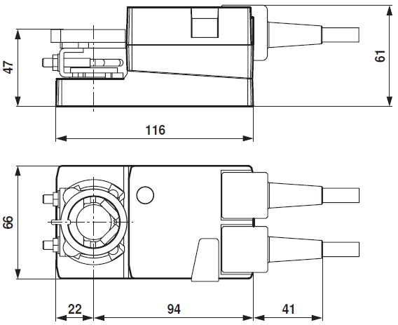 NM Belimo zsalumozgató motor - geometriai méretek