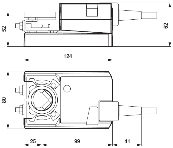 NM Belimo zsalumozgató motor - geometriai méretek