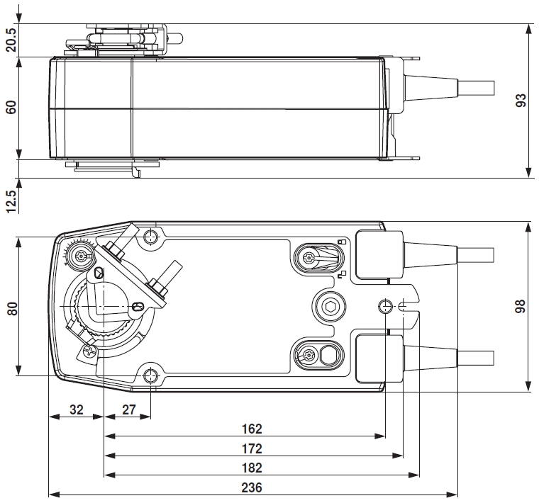 NFA Belimo zsalumozgató motor - geometriai méretek