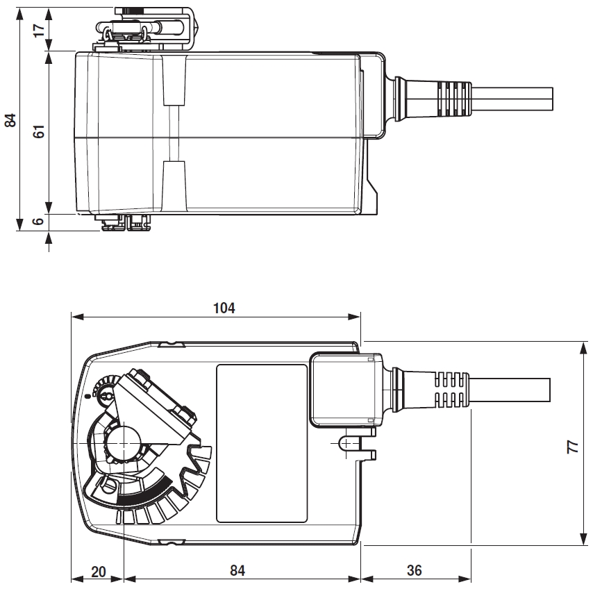 TF24-SR Belimo zsalumozgató motor - geometriai méretek