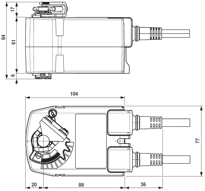 TF24-S Belimo fagyvédelmi zsalumozgató motor - geometriai méretek
