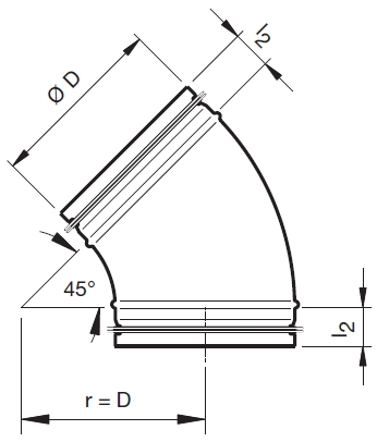 Gumitömítéses 45 fokos préselt könyökidom