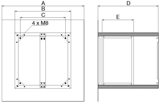 RAC-I lábazati elem tetőventilátorokhoz - geometriai méretek