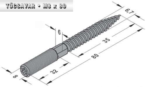 Tőcsavar (ászokcsavar) M 8 x 80 mm