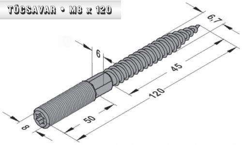 Tőcsavar (ászokcsavar) M 8 x 120 mm