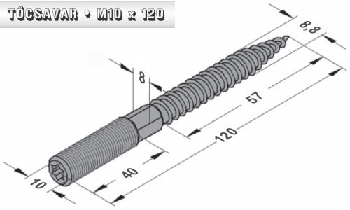 Tőcsavar (ászokcsavar) M10 x 120 mm