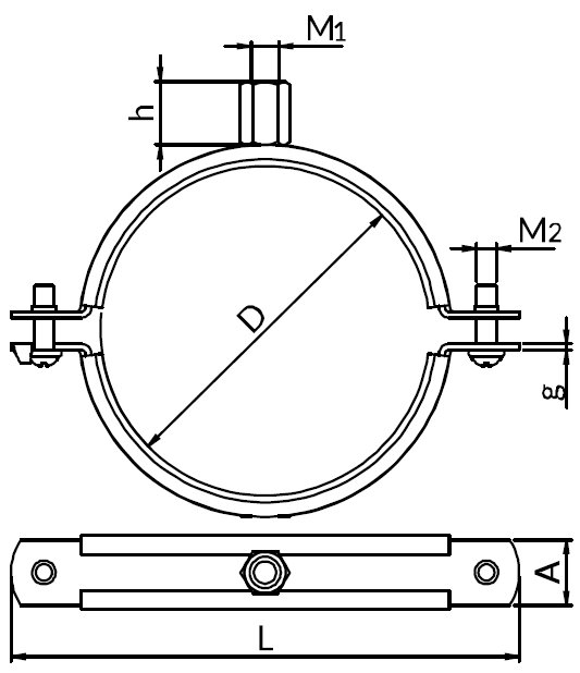 UWX légtechnikai csőbilincs geometriai méretek 1