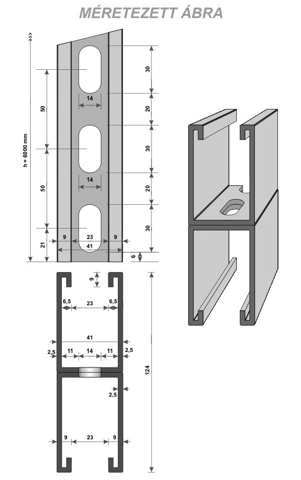 C-sín 41 mm x 124 mm x 2,5 mm x 6 m / szál, DUPLA (MFO)