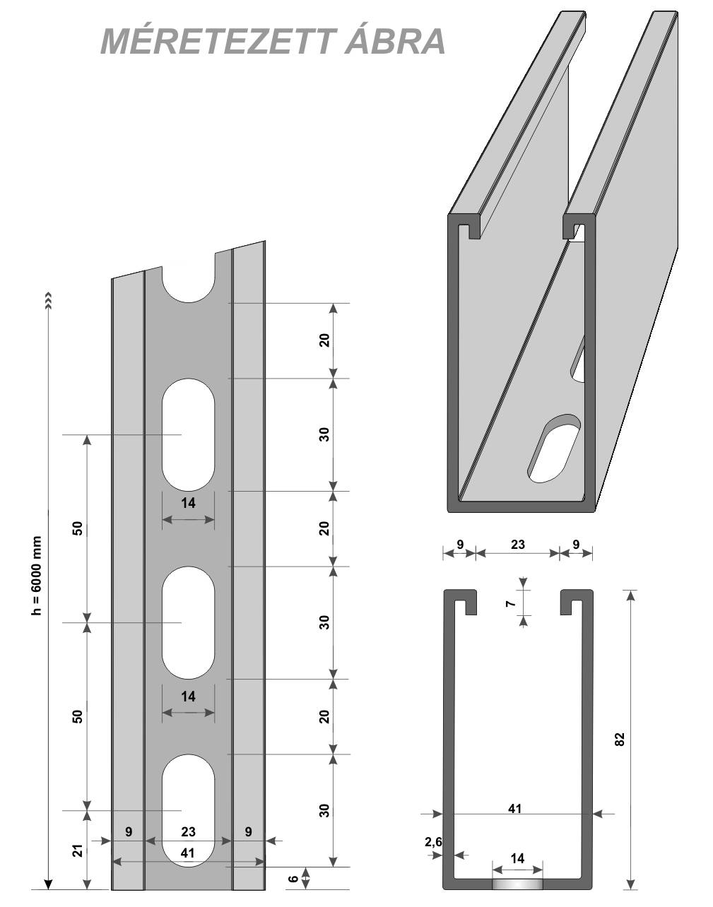 C-sín  41 mm x 82 mm x 2.6 mm x 6 m / szál