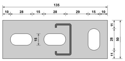 41 x 21 x 2 mm-es sínkonzol méretezett ábrája