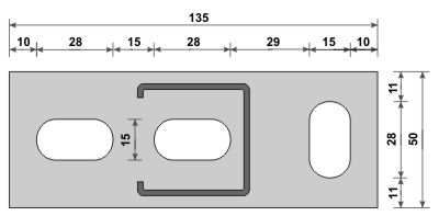 41 x 41 x 2 mm-es sínkonzol méretezett ábrája