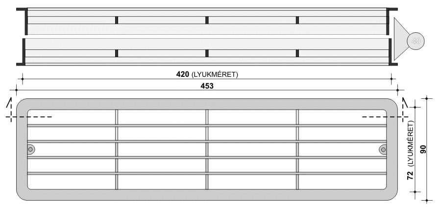 Ajtószellőző rácsok  - geometriai_méretek és összeszerelési séma
