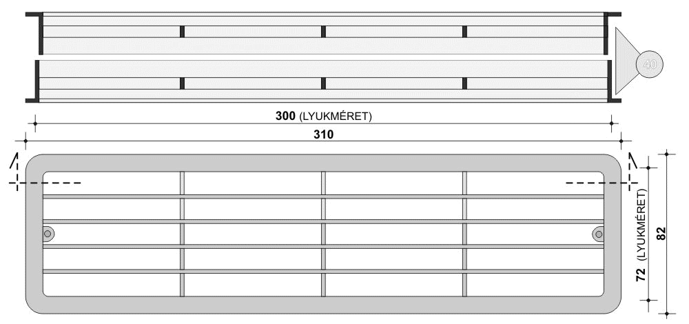 Ajtószellőző rácsok  - geometriai_méretek és összeszerelési séma