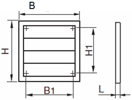 VMV J túlnyomás kibocsátó zsalu - geometriai méretek