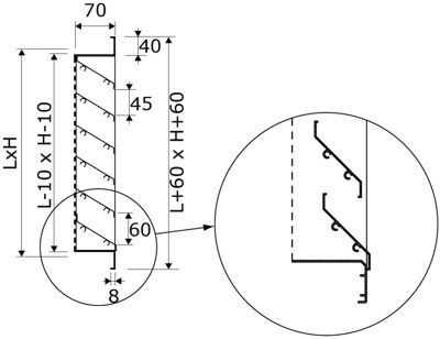 BLR-A60 FIX alumínium esővédő kültéri rács - beépítési vázlat