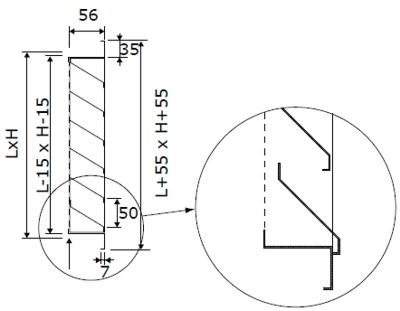 BLR-S50 FIX esővédő kültéri rács - beépítési vázlat