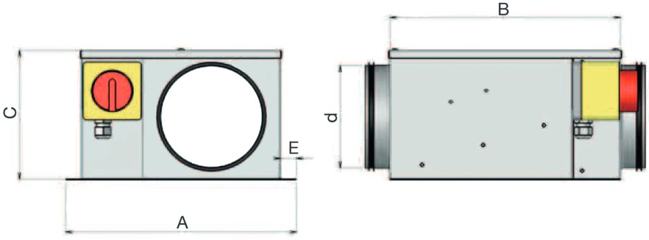 BFSA-I szigeteltházas ventilátor geometriai méretek